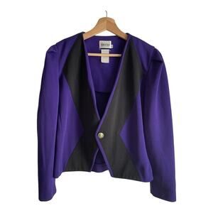 Vintage 80's Leslie Fay Blazer Purple & Black Sz 10P